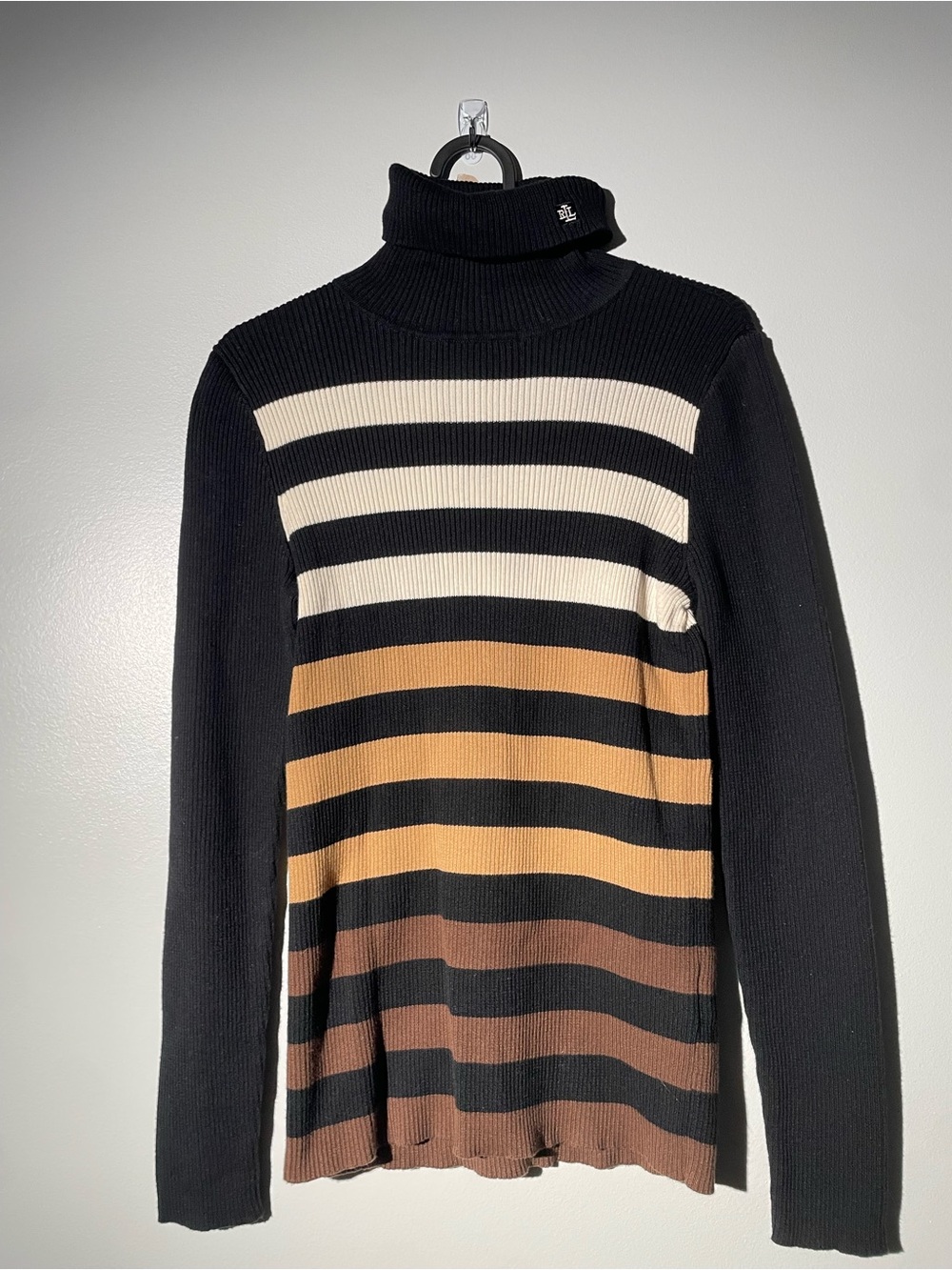 Lauren Ralph Lauren Striped Ribbed Turtleneck Sweater Medium M 100% Cotton